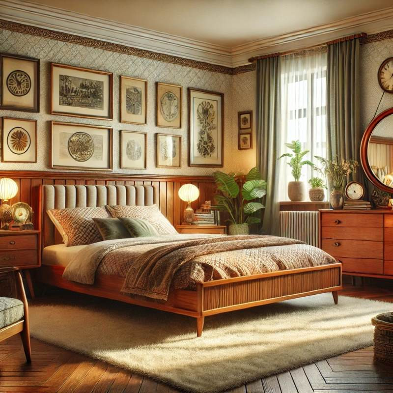 Retro-Schlafzimmer mit Vintage-Möbeln
