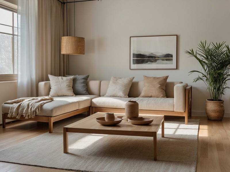 Japandi – Wohnzimmer im Japandi-Einrichtungsstil.