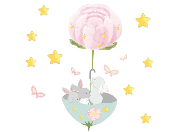 greenluup Hasenfamilie mit Blumen und Sternen
