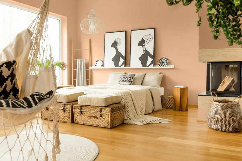 Ethno Stil – Schlafzimmer mit Ethno-Elementen. 
